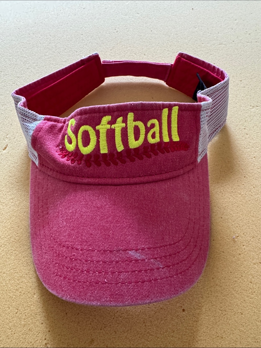 Pink Softball Visor with Yellow Embroidery